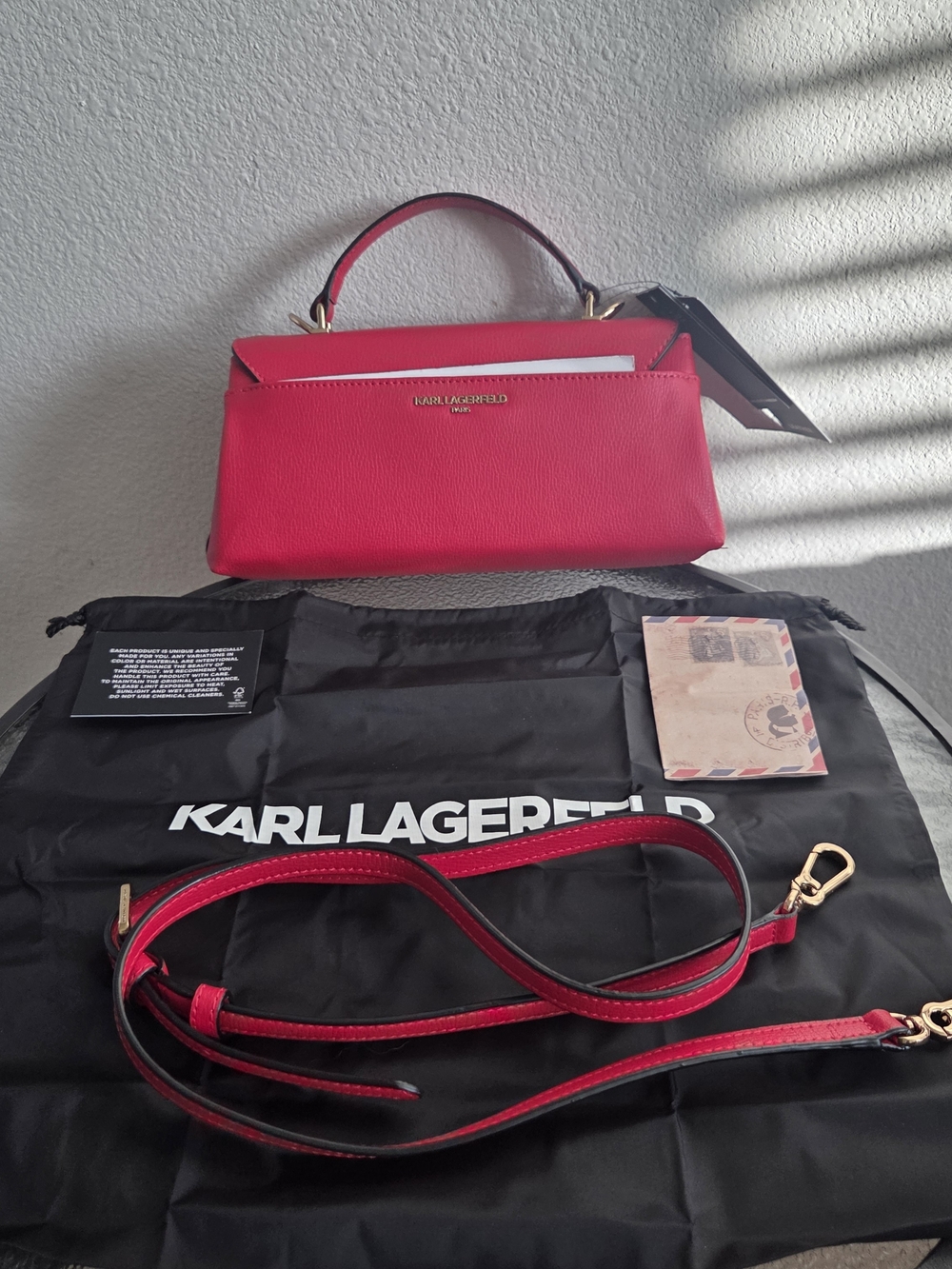 Karl Lagerfeld Admiral Red Crossbody Satchel  Gold Hardware and Graphic Accents - Picture 15 of 16